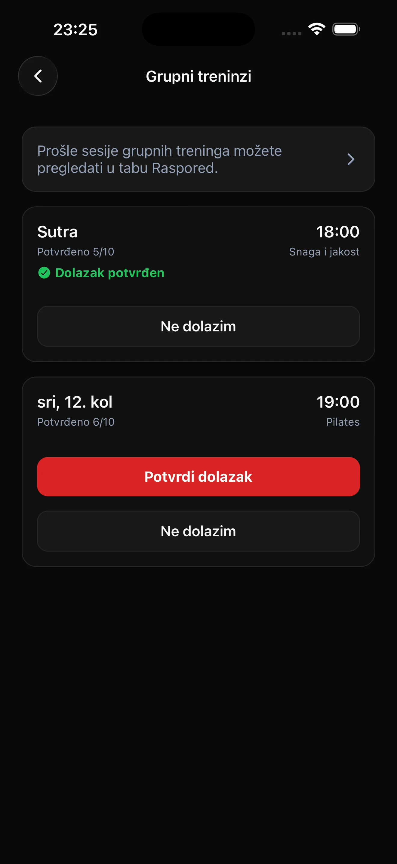 TopGym aplikacija: prijava i potvrda grupnog treninga